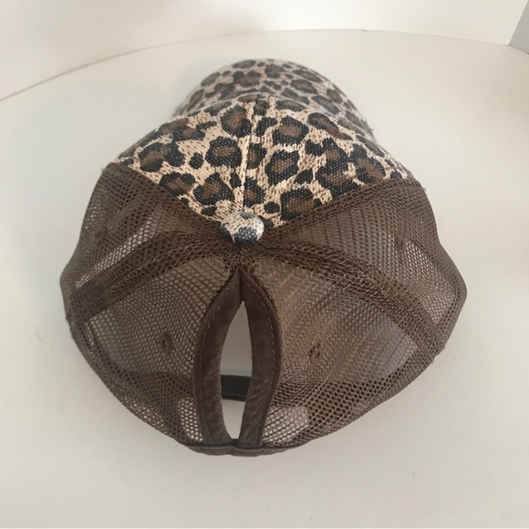 Distressed Canvas, Mesh Back Ponytail Hat Adjustable. Leopard Print - Picture 3 of 13